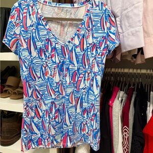 Lilly Pulitzer Blue Pink Women's Top S Michele Shirt You Gotta Regatta Sailboat